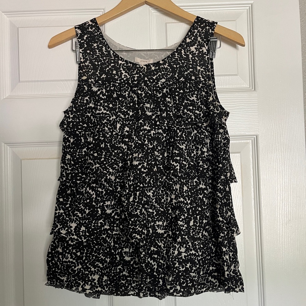 JCrew Black and White Ruffled Sleeveless Blouse